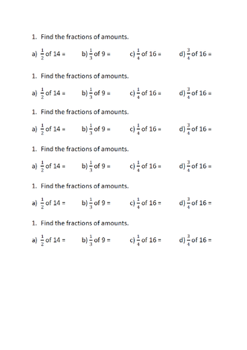 Year 4 Fractions of Amounts Full Pack