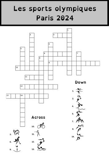 Olympics Paris 2024 Crossword Teaching Resources