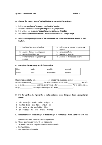 Spanish GCSE Review Test - Theme 1