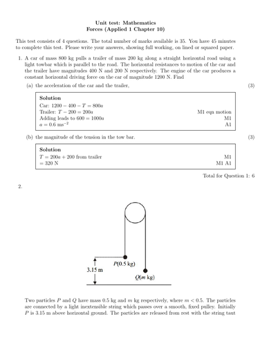 Edexcel Applied 1 Chapter 10 Unit Test - Forces