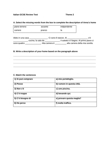 Italian GCSE Review Test - Theme 2