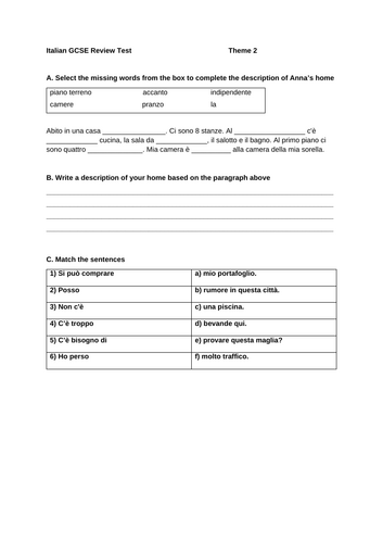 Italian GCSE Review Test - Theme 2