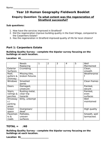 Stratford Regeneration GCSE Human Field Work Lessons and Booklets ...