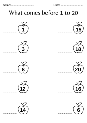 What comes before worksheet 1 to 20 Teaching Resources