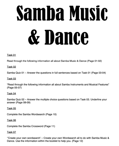 Samba Music (Cover Work Booklet) | Teaching Resources