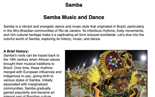 Samba Music (Cover Work Booklet) | Teaching Resources