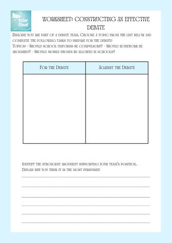 Constructing an Effective Debate Worksheet