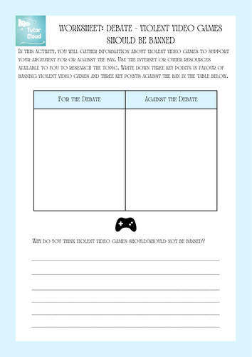 Debate - Violent Video Games Should be Banned Worksheet