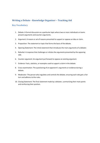 Writing a Debate - Knowledge Organiser – Teaching Aid