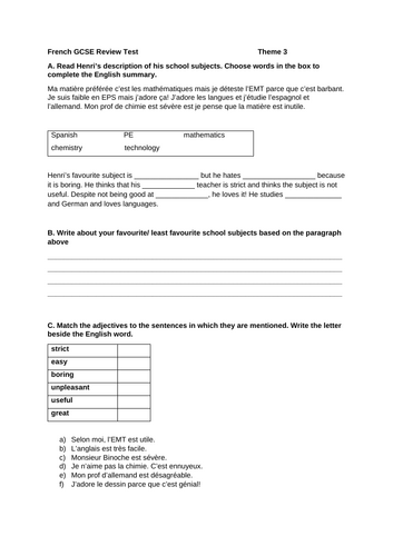French GCSE Review 91����t - Theme 3