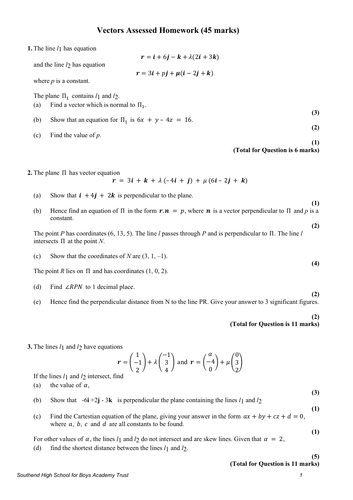 Edexcel Core 1 Chapter 9 Assessment - Vectors