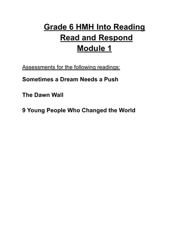 Read and Respond Activity Pack - Grade 6 HMH into Reading (Module 1