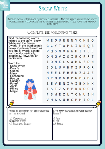 Snow White and the Seven Dwarfs Reading Comprehension Worksheet