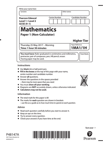 Edexcel Maths GCSE June 2017 Paper 1H worked solutions | Teaching Resources