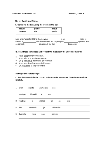 French GCSE Review - Themes 1, 2 and 3