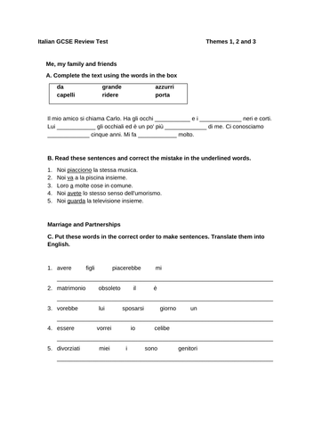 Italian GCSE review - Themes 1, 2 and 3