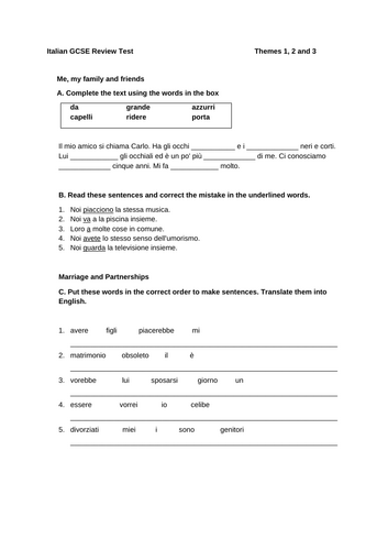 Italian GCSE review - Themes 1, 2 and 3