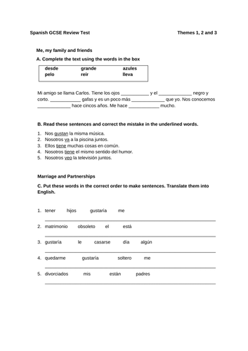 Spanish GCSE review - Themes 1, 2 and 3