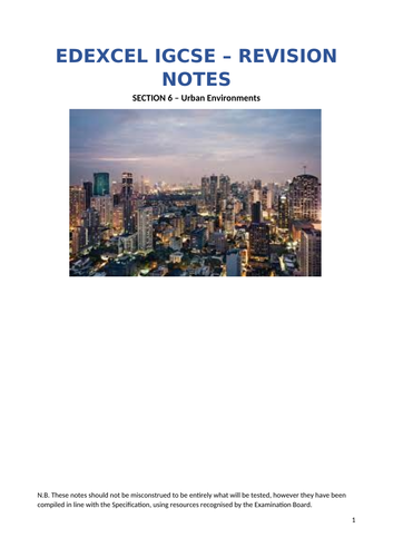 Edexcel IGCSE Geography - Urban Environments [Detailed and Accurate]