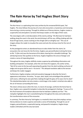 The Rain Horse by Ted Hughes Short Story Analysis Essay | Teaching ...