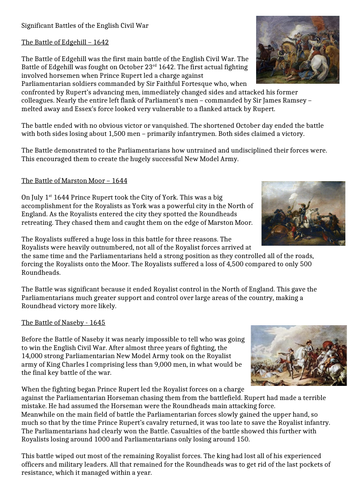 Battles of English Civil War - KS3 History Stuarts | Teaching Resources