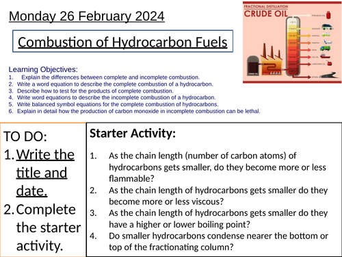 GCSE Chemistry Combustion of Hydrocarbons: Complete Lesson