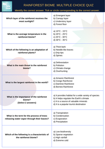 Rainforest Biome Quiz