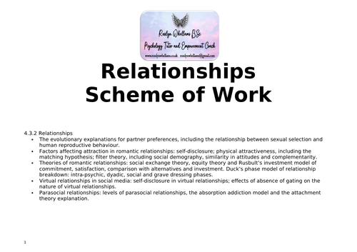 AQA A Level Psychology Relationships scheme of work, teaching resources ...