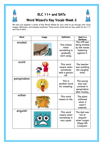 Week Two - Key Word Vocab Sheet