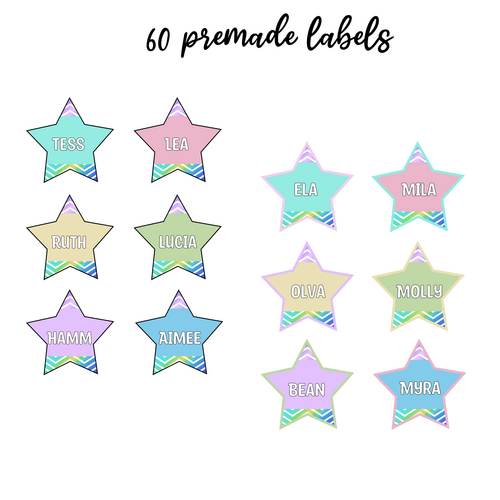 Printable Chevron Star Student Name Labels, Star Name Tags, Back to ...