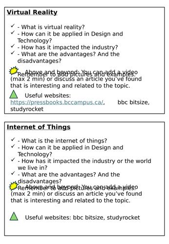 New and Emerging Technologies Help Sheet