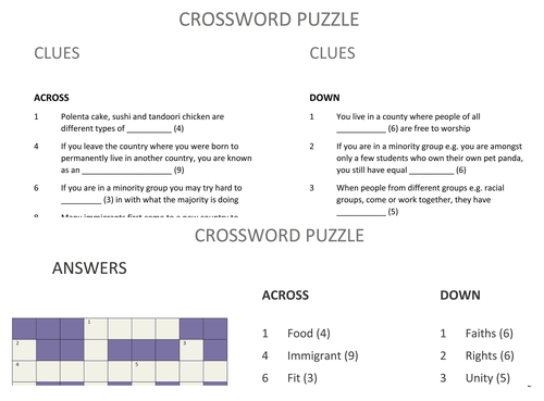Diversity Crossword Puzzle and Lesson (UK) | Teaching Resources
