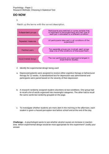 L19: Choosing A Statistical Test - Research Methods - AQA Psychology ...
