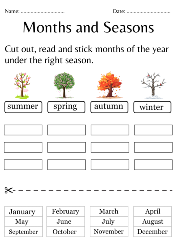 Printable months and seasons worksheets for kindergarten Teaching