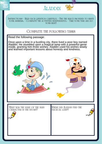 Aladdin Comprehension Worksheet