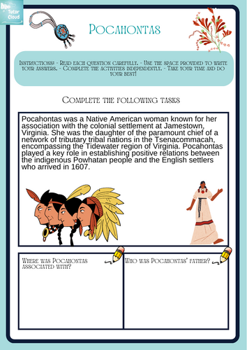 Pocahontas Comprehension Worksheet