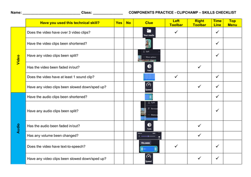 Microsoft Clipchamp - Technical Skills Checklist - Useful for R097 Creative iMedia Practice