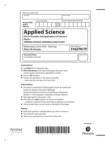 BTEC Applied Science Unit 5 Thermal Physics, Materials & Fluids ...