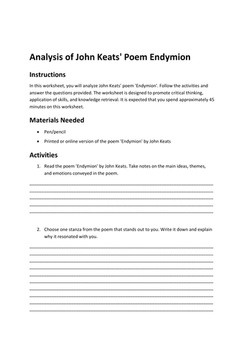 Analysis of John Keats' Poem Endymion