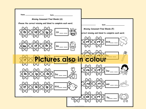 Final Consonant Blends Clusters Phonics Worksheets Gap Filling ...