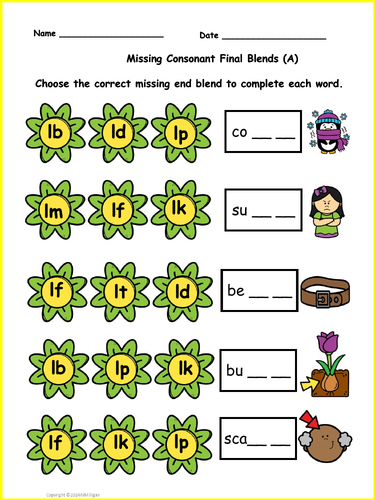 Final Consonant Blends Clusters Phonics Worksheets Gap Filling ...