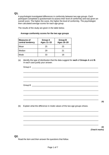 AQA A Level Psychology - Research Methods Year 2 - distributions ...