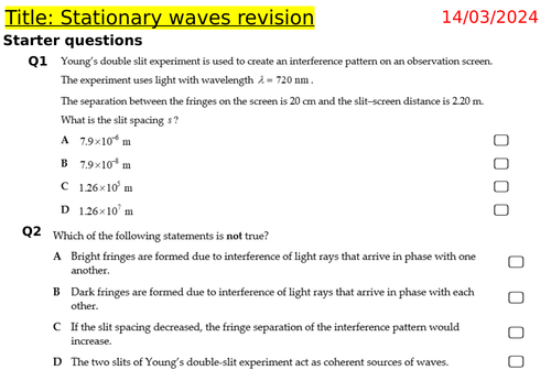 Stationary waves revision lesson for AS Physics 9702 | Teaching Resources