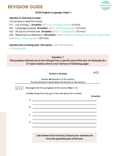 AQA English Language Paper 1 & 2 Revision Guide | Teaching Resources