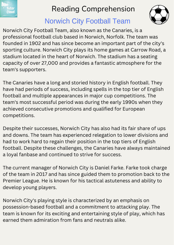 Norwich City Football Team Reading Comprehension