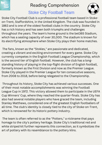 Stoke City Football Team Reading Comprehension