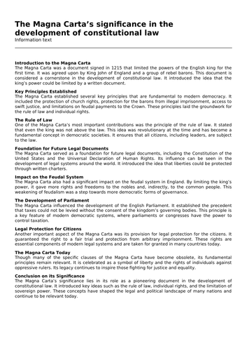 The Magna Cartas significance in the development of constitutional law ...