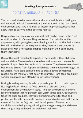 Arctic Animals - Harp Seal – Reading Comprehension