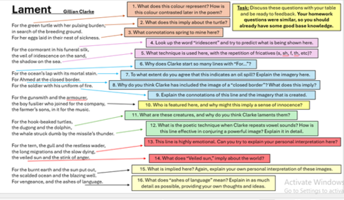 Lament by Gillian Clarke - Full Lesson Activities - CIE Poetry iGCSE ...