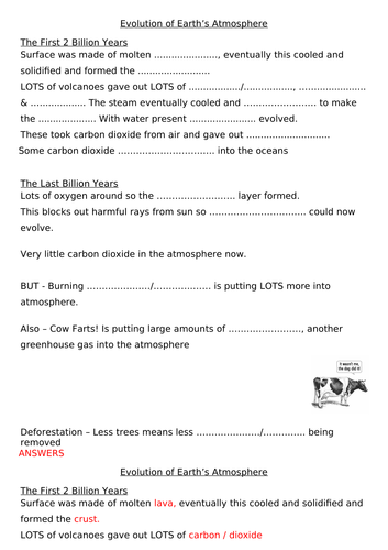 Evolution of Earth's Atmosphere Worksheet